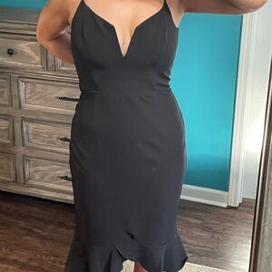 Bardot Black Ruffle Midi Dress